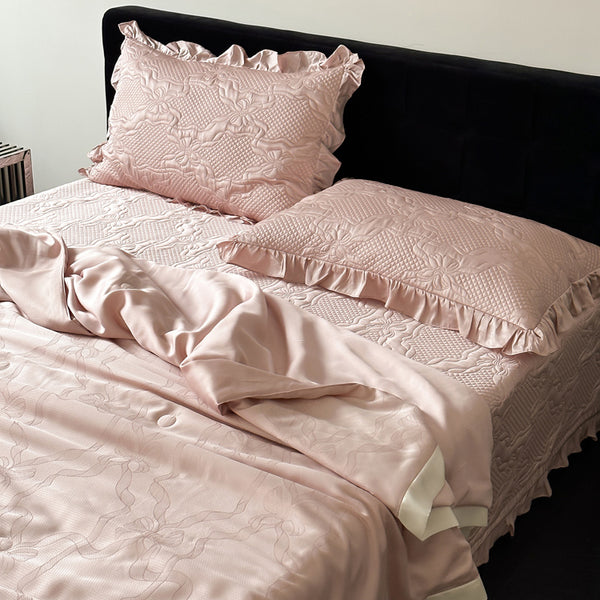 3color ribbon stitch quilt & pillow sheets set