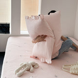 2color rabbit embroidery quilt & pillow sheets set