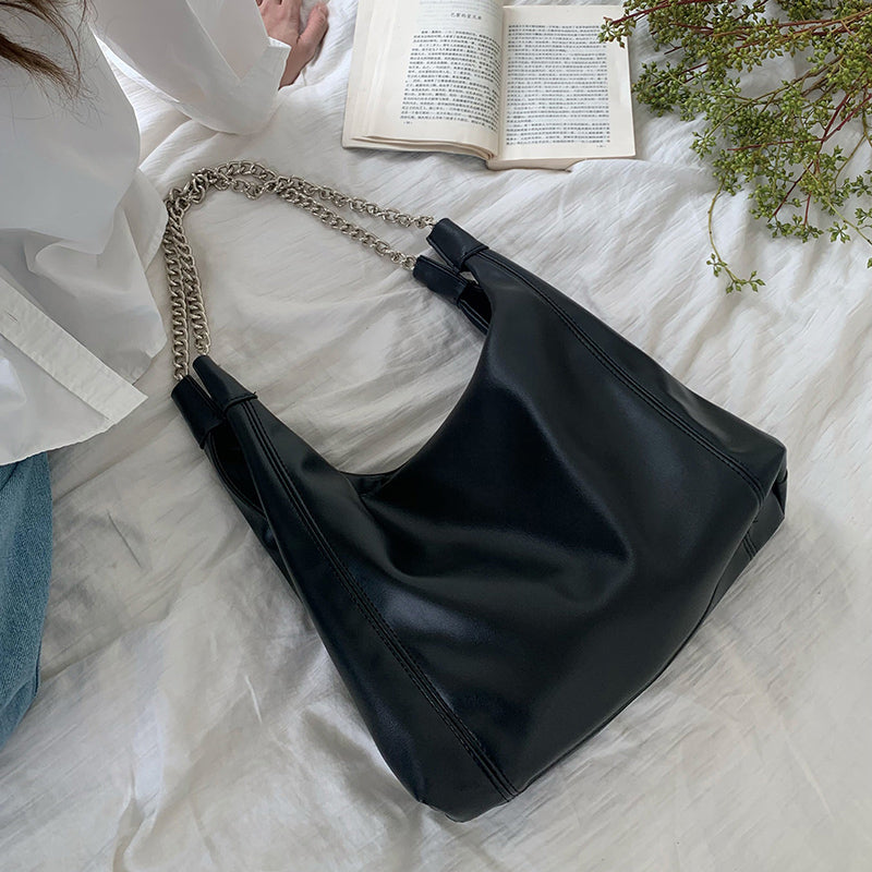 2color chain strap leather bag