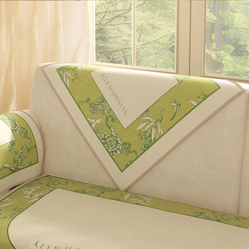 green botanical logo sofa cover