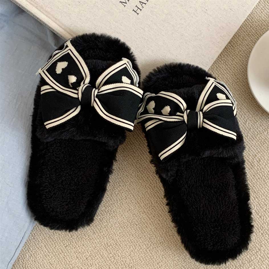 3color knit ribbon room shoes