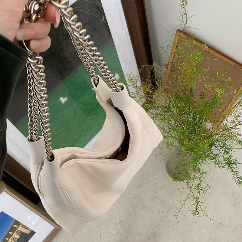 2color chain strap leather bag