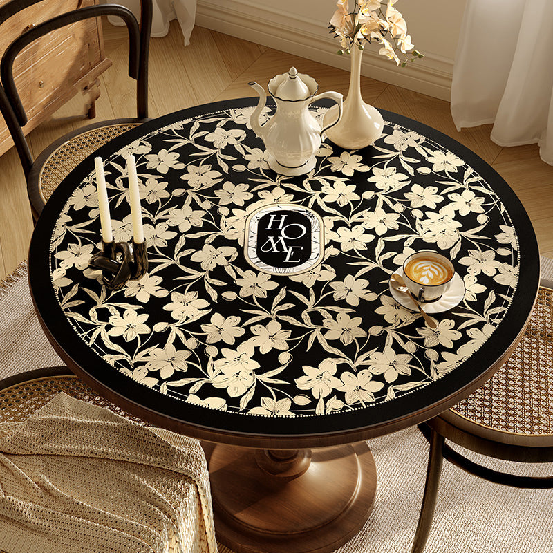 Round Table Mat Large home black flower round table mat