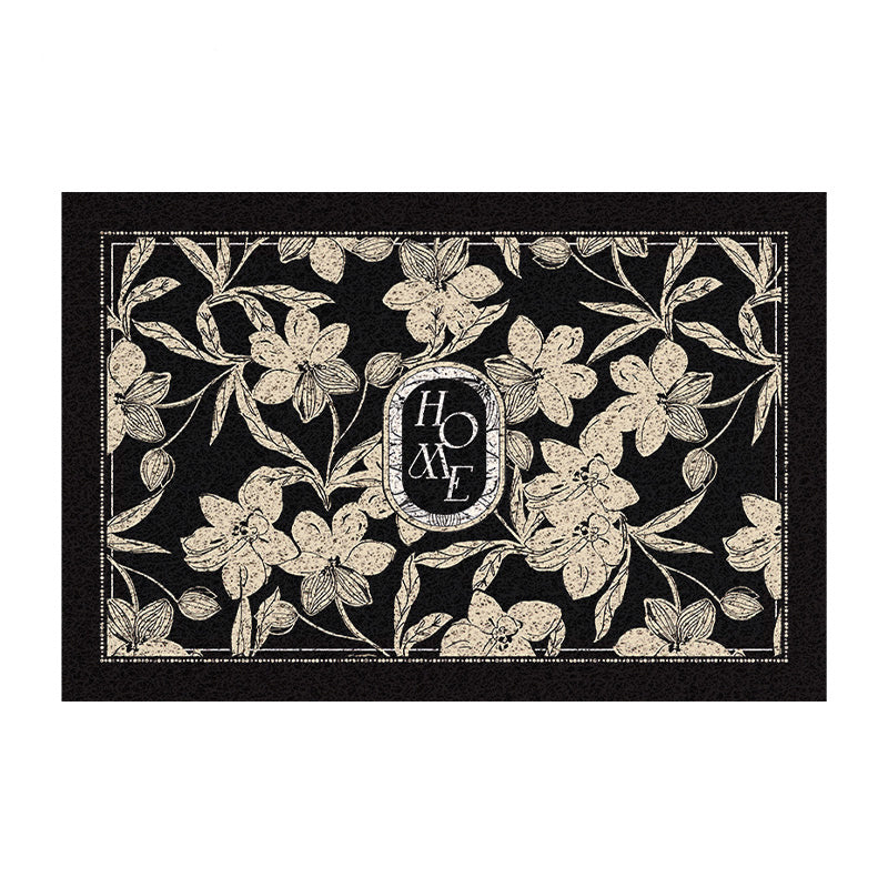 home black flower PVC door mat