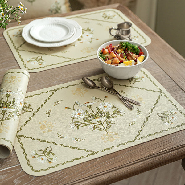 white flower place mat