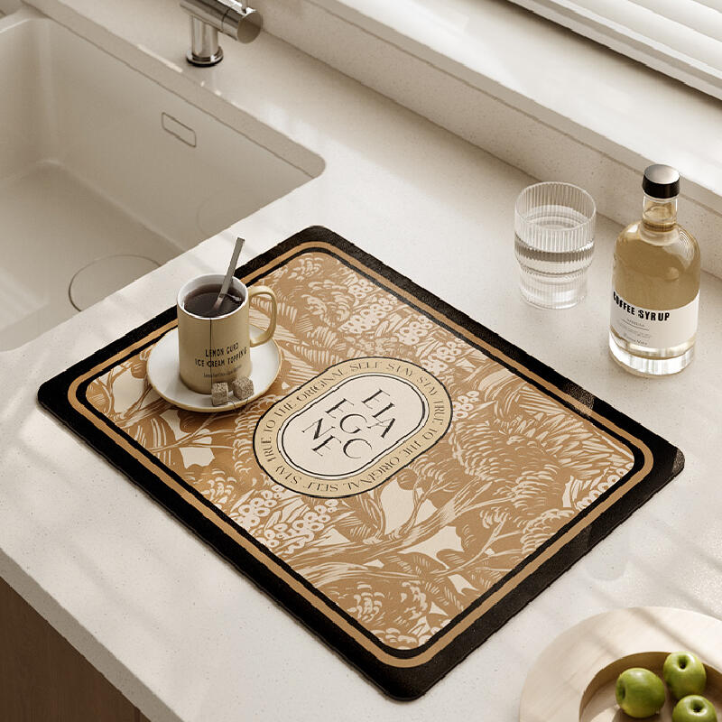beige elegance logo square sink mat