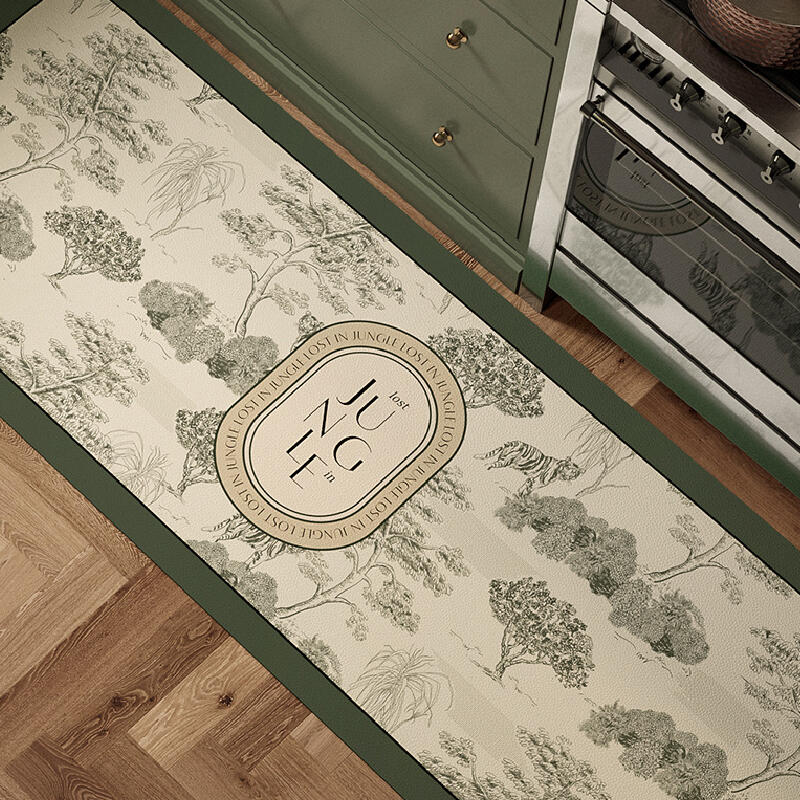 green retro forest kitchen mat