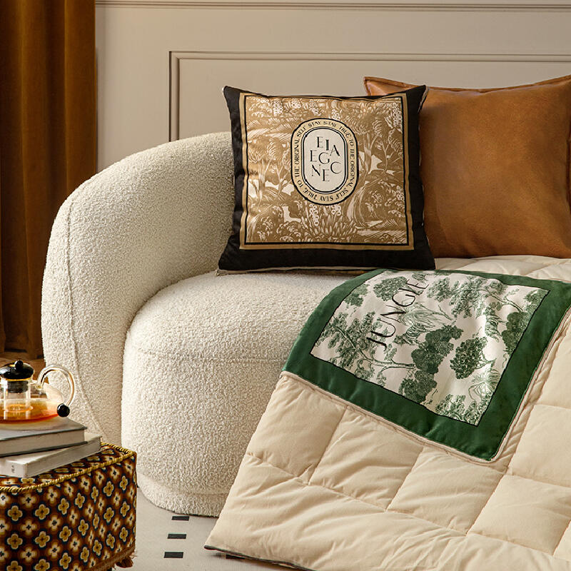 green retro forest 2way quilt cushion