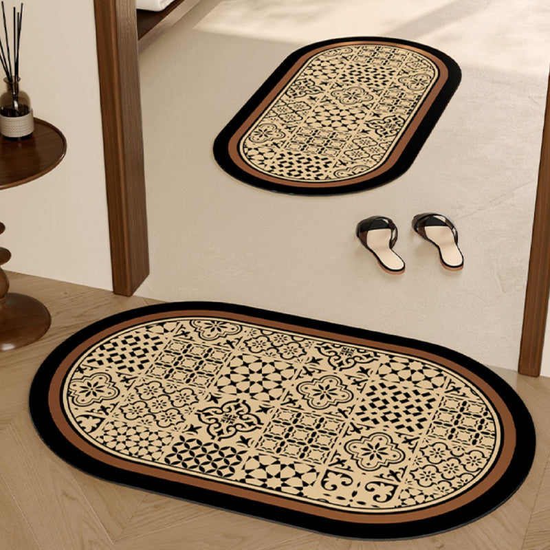 brown flower tile toilet mat
