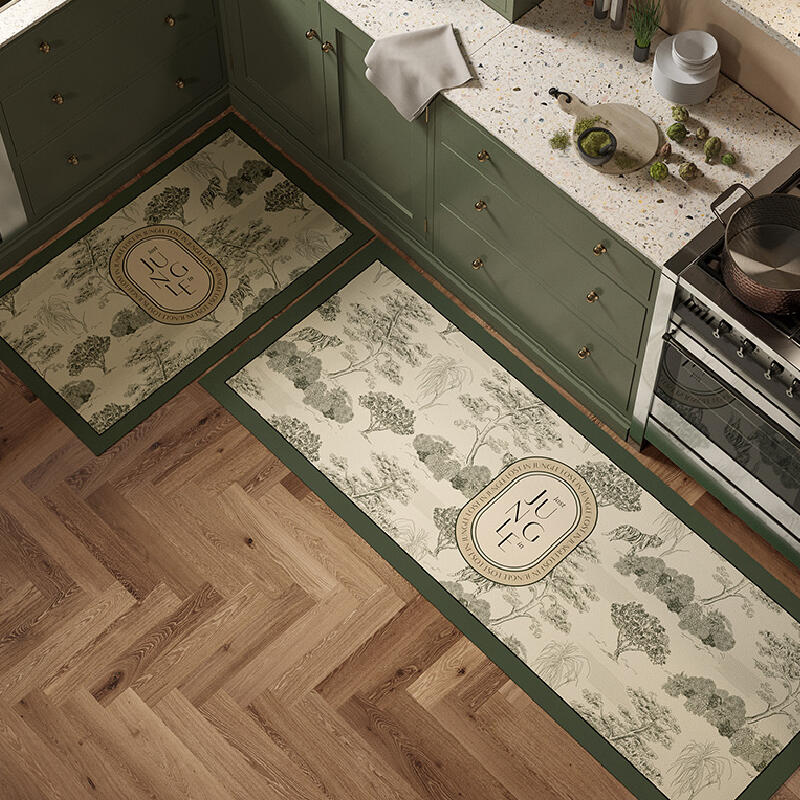 green retro forest kitchen mat