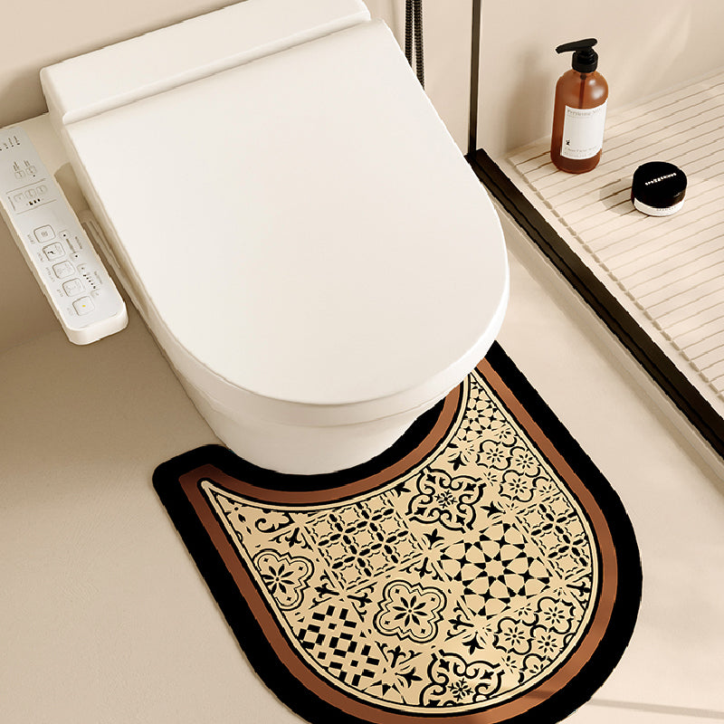 brown flower tile toilet mat