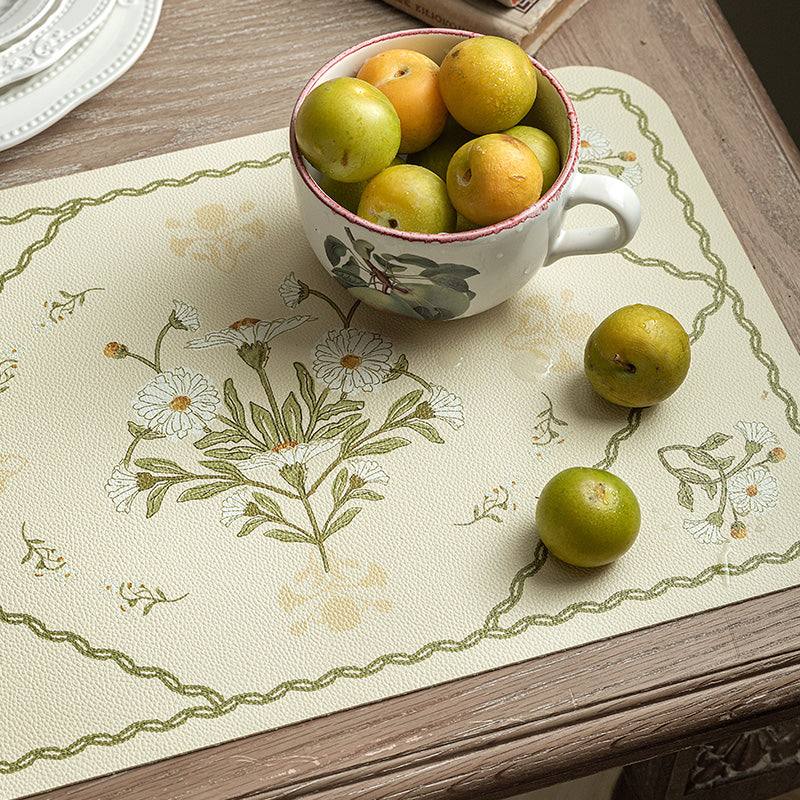 white flower place mat