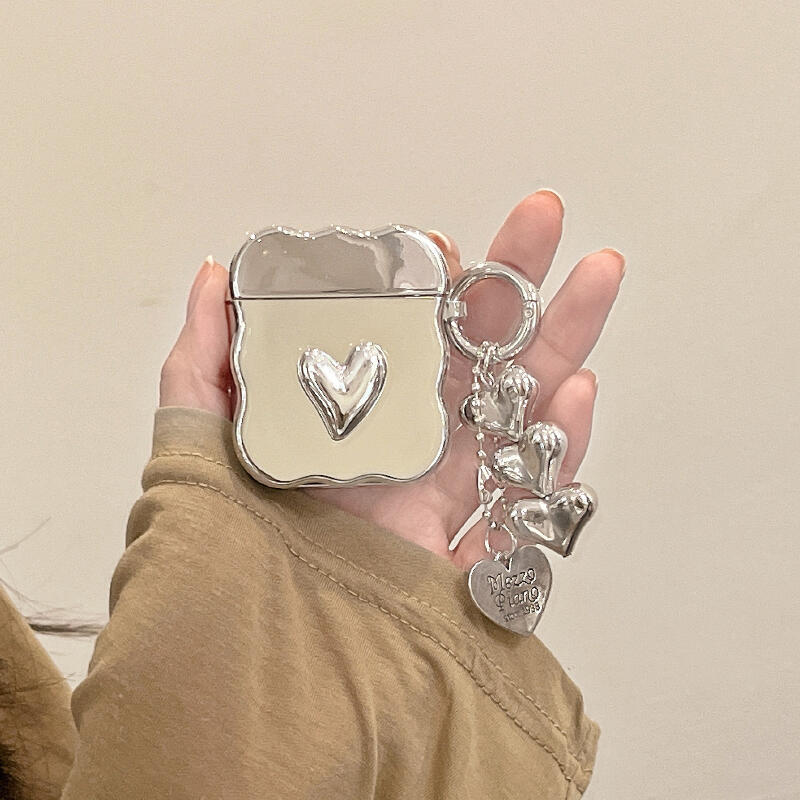 silver wave heart AirPods case
