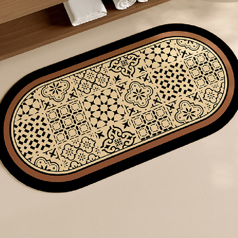 brown flower tile toilet mat