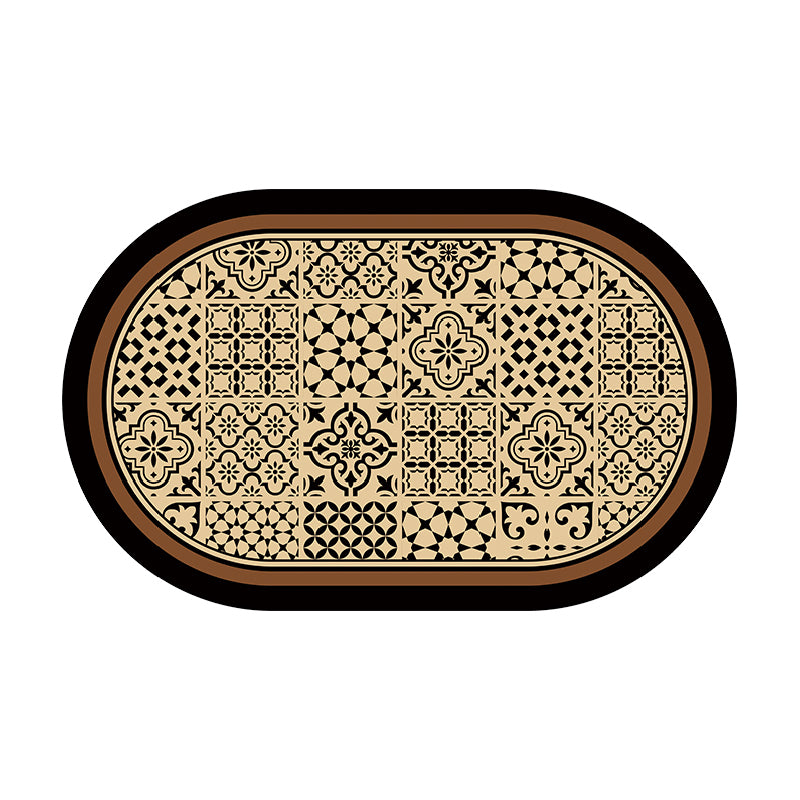 brown flower tile toilet mat