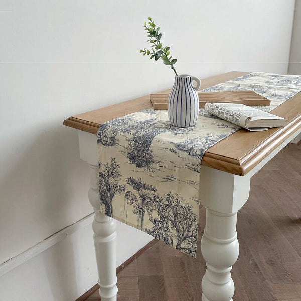 toile de Jouy blue table runner