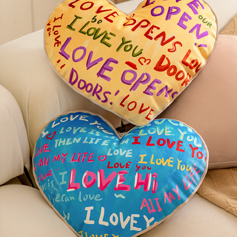 i love you colorful paint heart cushion