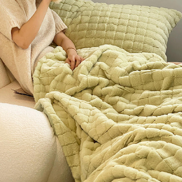 4color fake rabbitfur waffle blanket