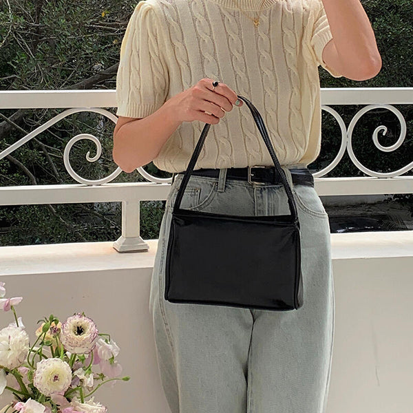 simple leather square hand bag