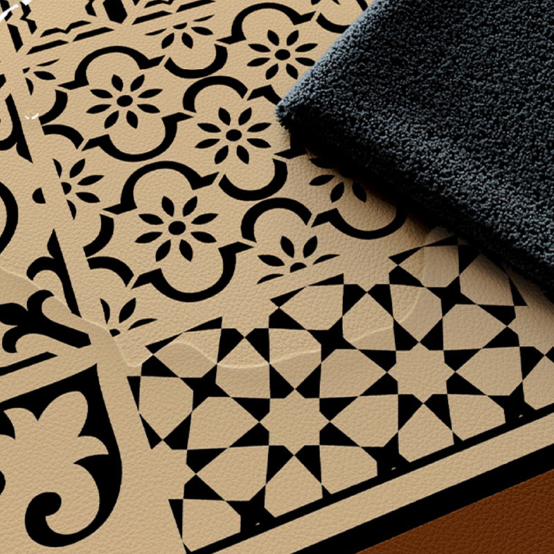 brown flower tile toilet mat