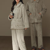 fluffy stripe front button roomwear