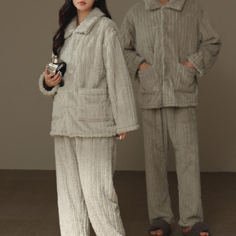 fluffy stripe front button roomwear