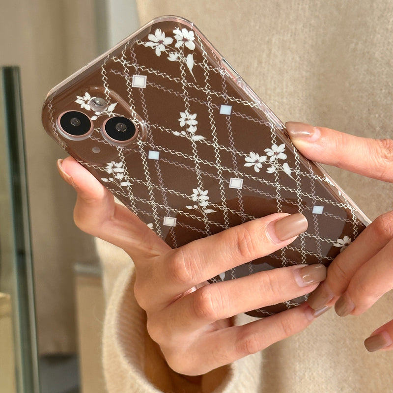 brown check flower iPhone case