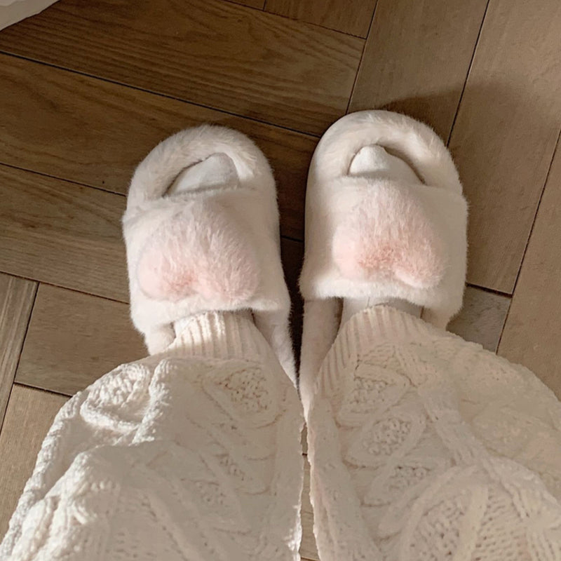3color fur heart roomshoes