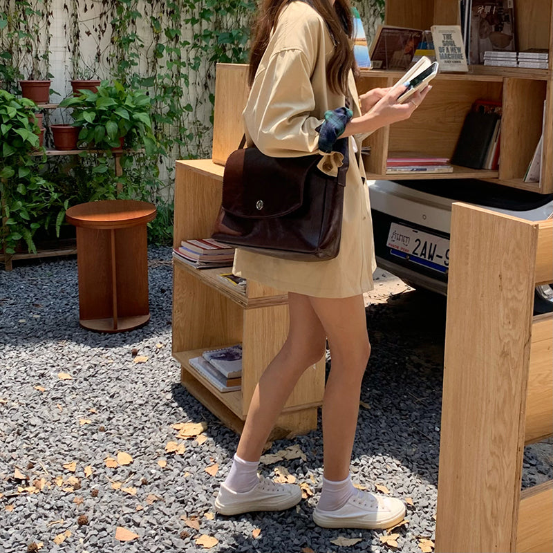 3color vintage deep leather bag