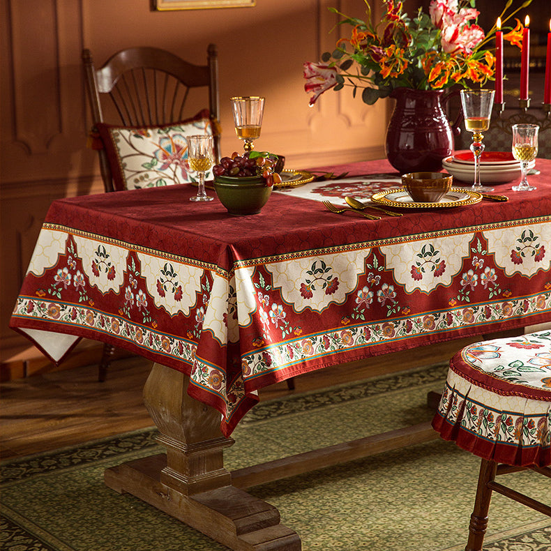 2design dark red vintage flower table cloth