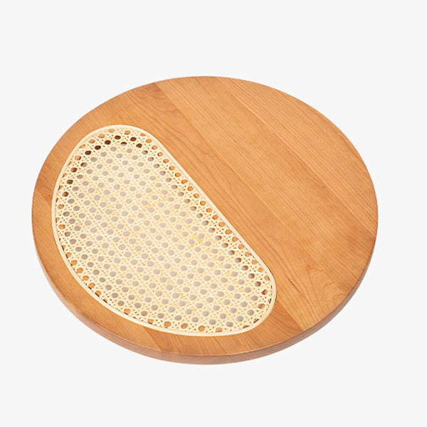 3color round rattan wood tray
