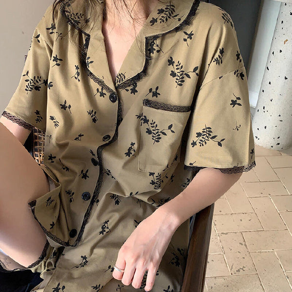 flower beige casual roomwear