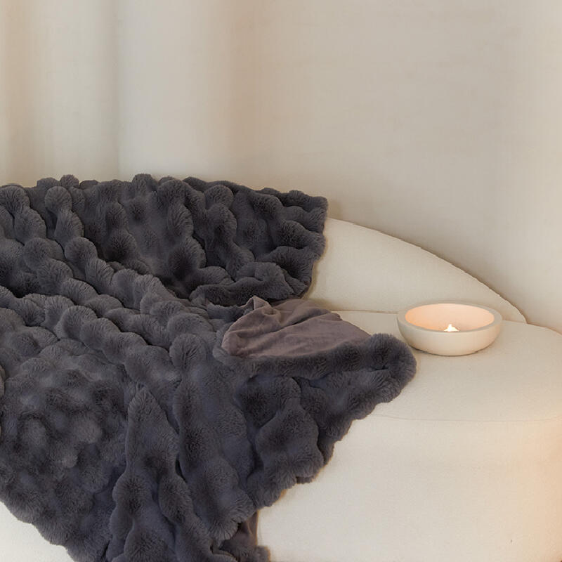 3color marshmallow fur waffle blanket