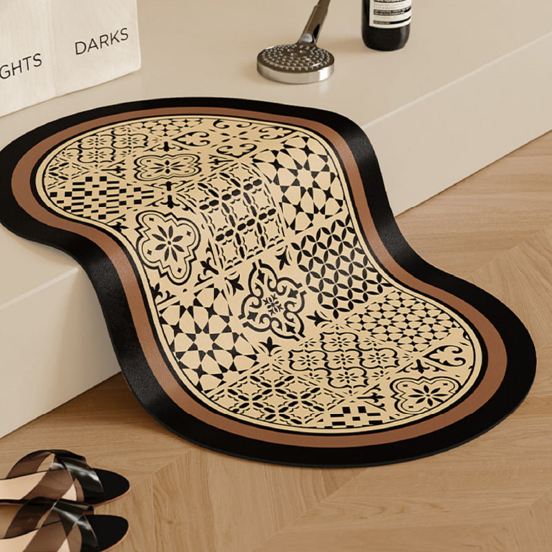 brown flower tile toilet mat