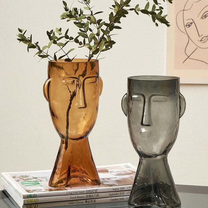 2color glass face vase