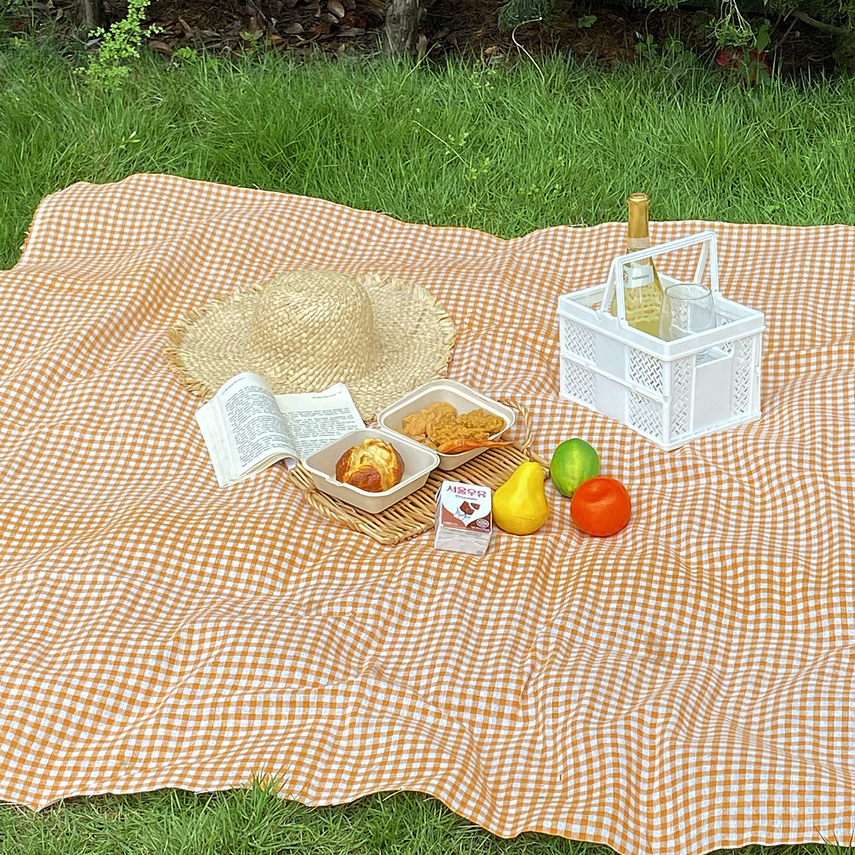 natural gingham check picnic cloth