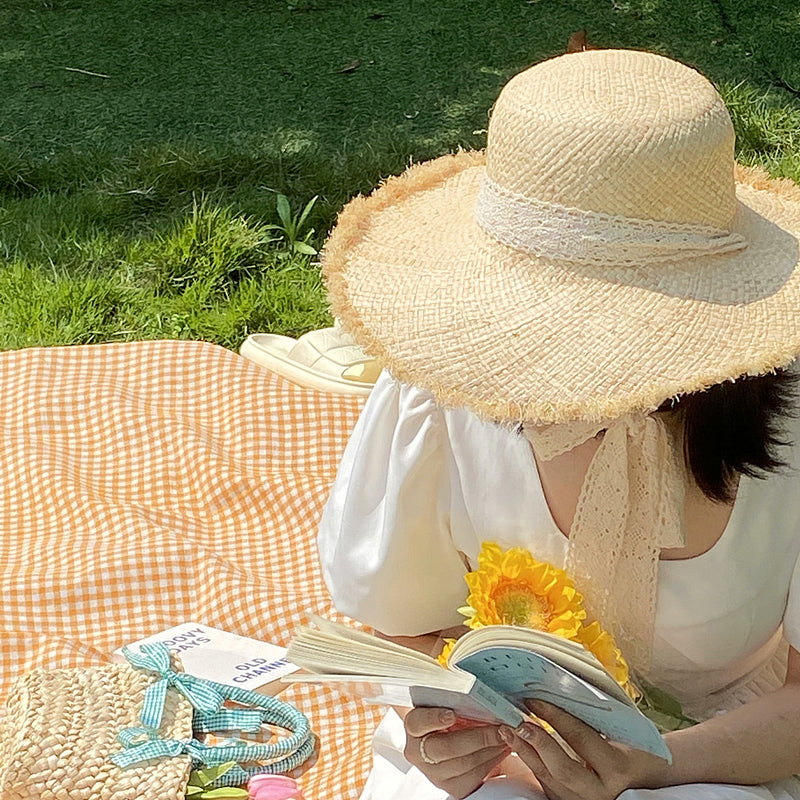 natural gingham check picnic cloth