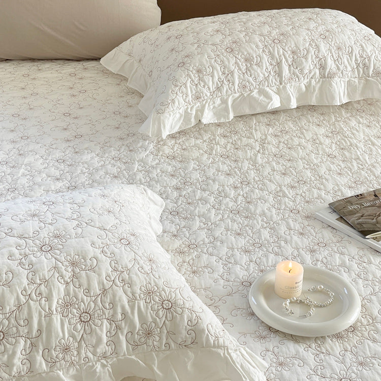 2color cotton flower quilt & pillow sheets set