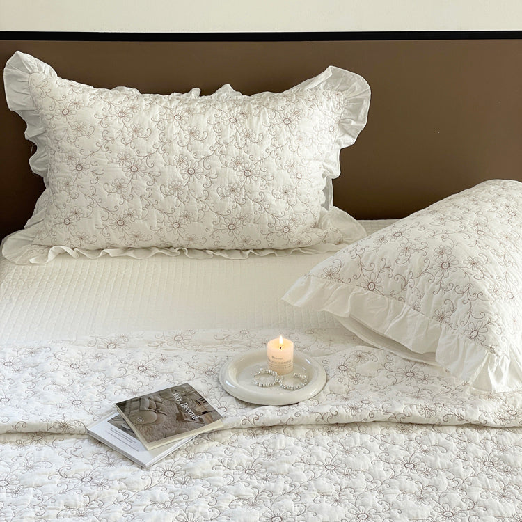 2color cotton flower quilt & pillow sheets set