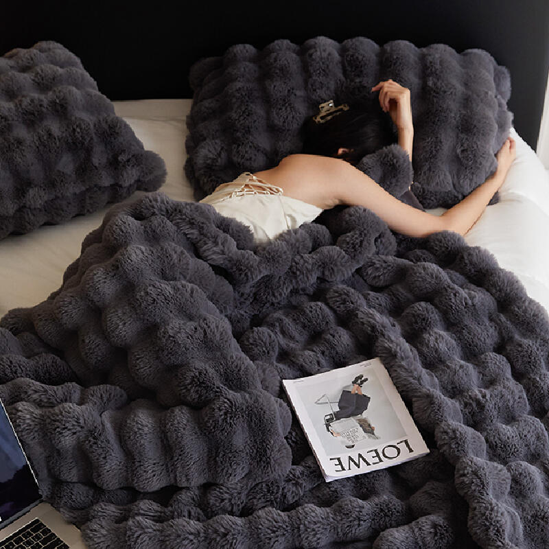 3color marshmallow fur waffle blanket