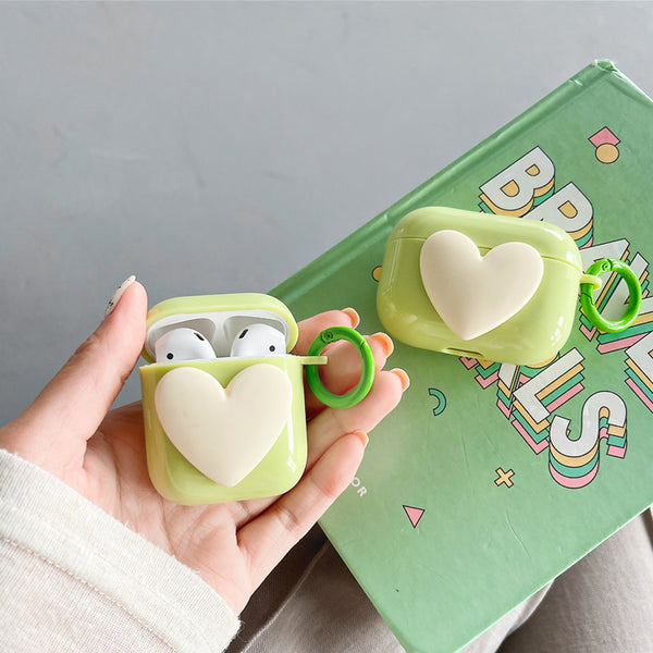 green big heart Airpods case