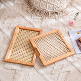 2color square rattan wood tray