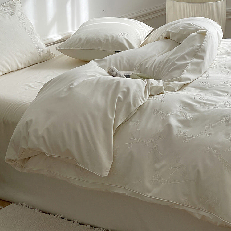 white floral embroidery bedlinen set