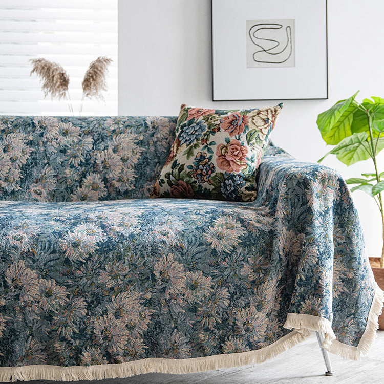 french blue flower sofa cover