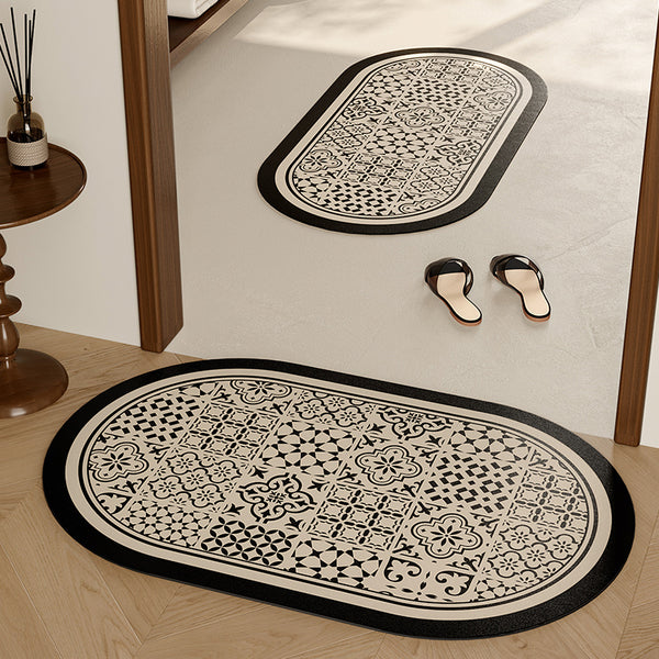 black flower tile toilet mat