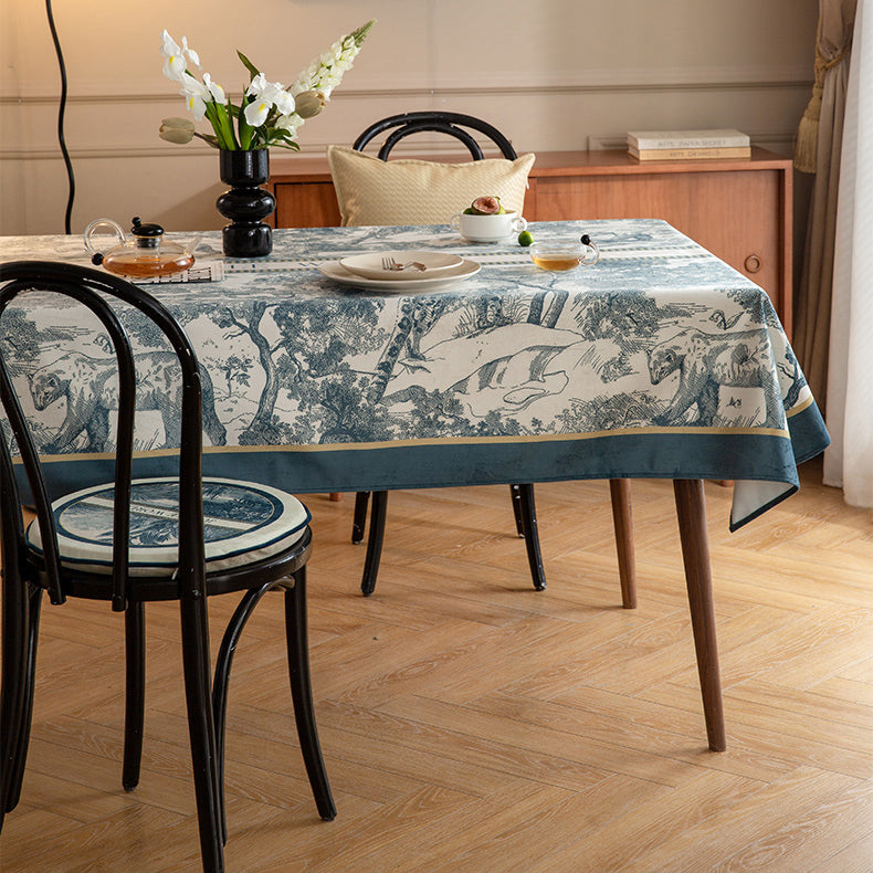 blue retro forest table cloth