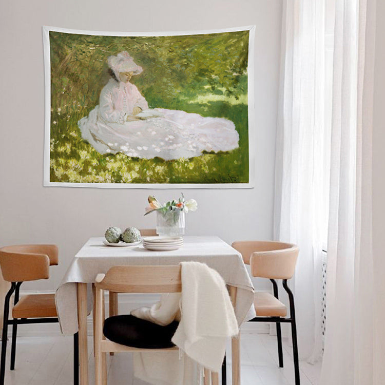 oil paint lady tapestry
