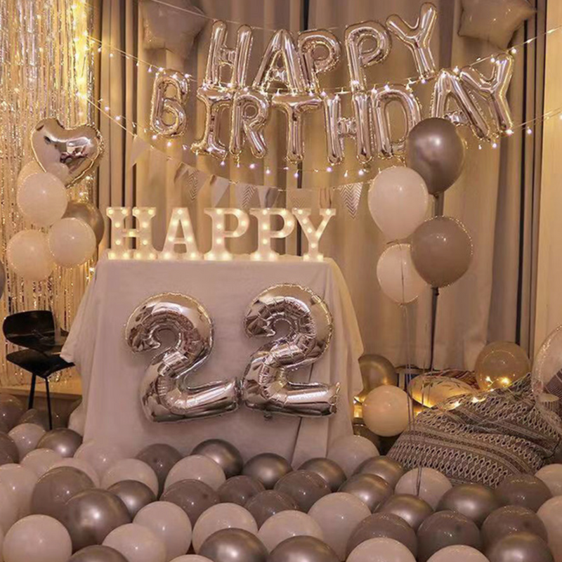 silver birthday balloon set