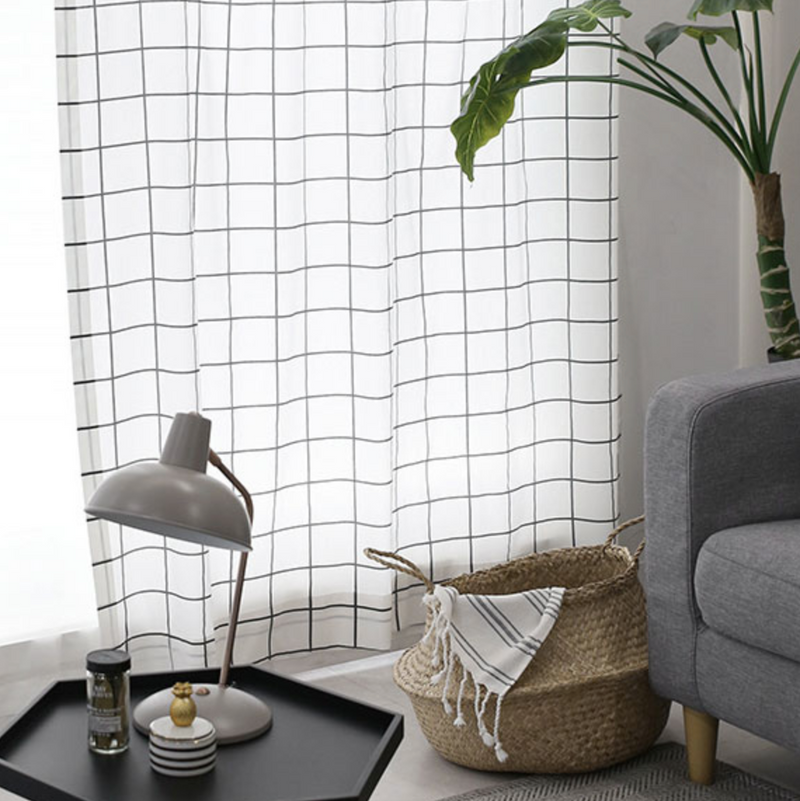 gray check curtain