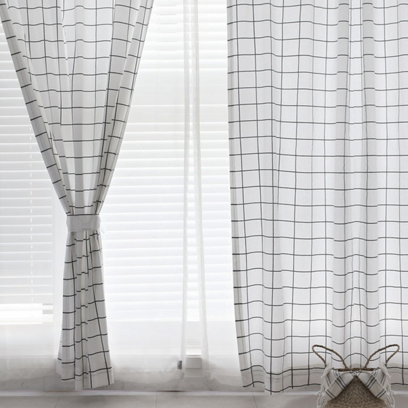 gray check curtain
